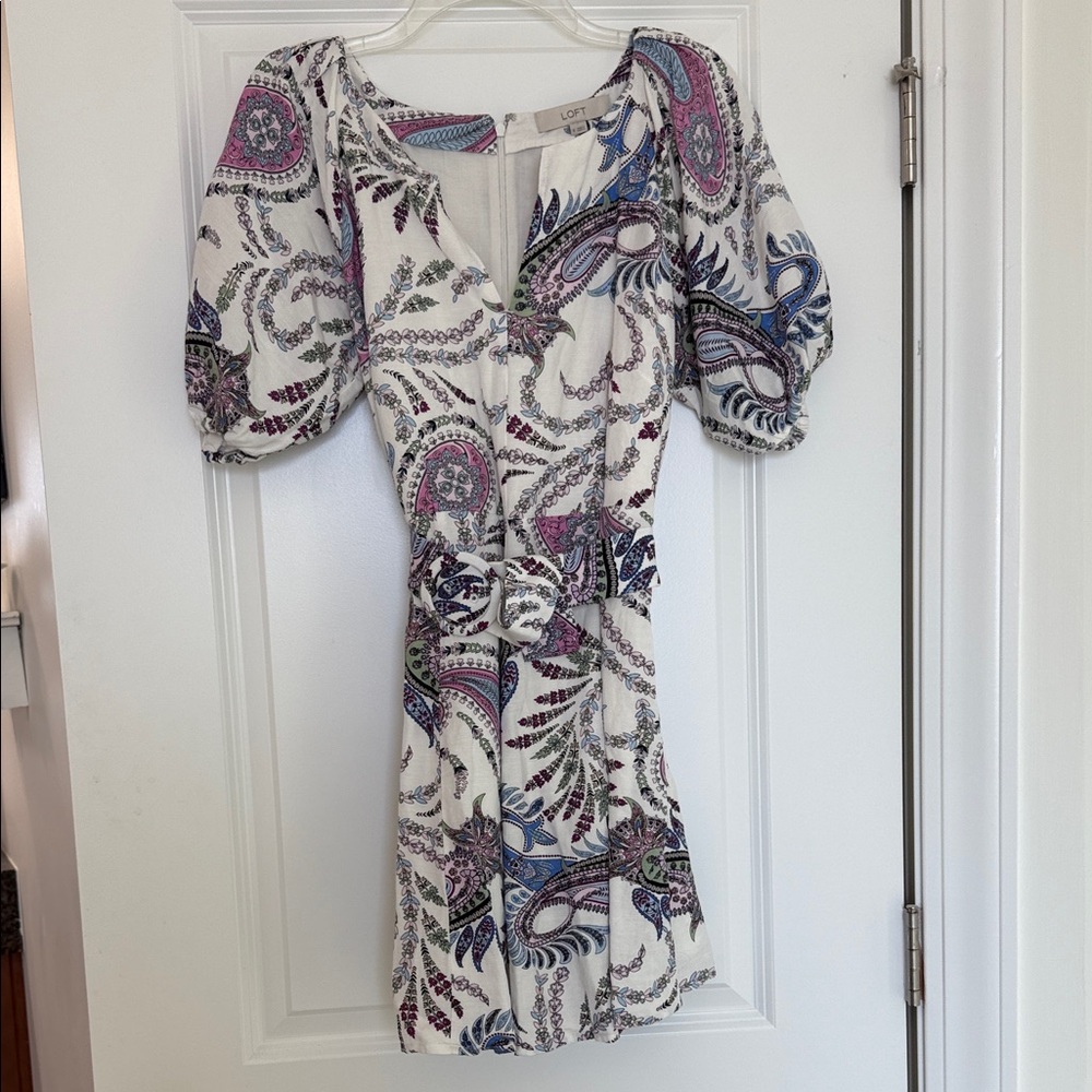 LOFT Multicolor Belted Paisley Mini Dress